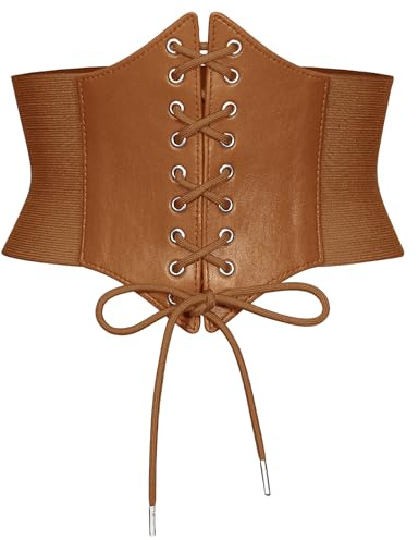 Wedtrend Damen Taillengürtel, Breiter Wickelgürtel Vintage Gebundener Waspie Hüftgurt für Damen Elastischer Frauen Tied Waspie Gürtel Korsett Belt WTBT001BrownXL