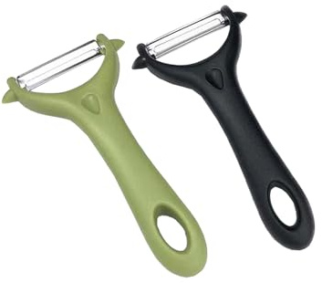 Lansonee 2 Pcs Y-Shaped Rotary Potato Peeler Set, Sharp Stainless Steel Vegetable Peelers with Ergonomic Plastic Handles, Kitchen Gadgets for Carrot, Apple, Cucumber-Greed+Black