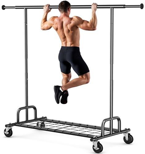 HOKEEPER Kleiderständer mit Einlegeböden,Kapazität 218kg, Kleiderstange auf Rädern,Tragbarer Garderobenständer zum Aufhängen, Schwarz