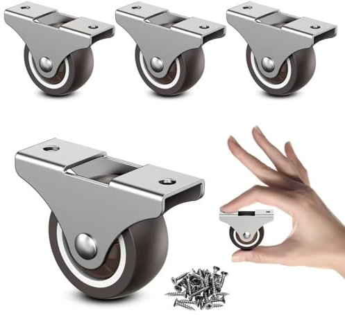 1.5 Inch Fixed Caster Wheels Low Profile Rubber Casters for Furniture Drawer Storage Bin Silver 4PCS
