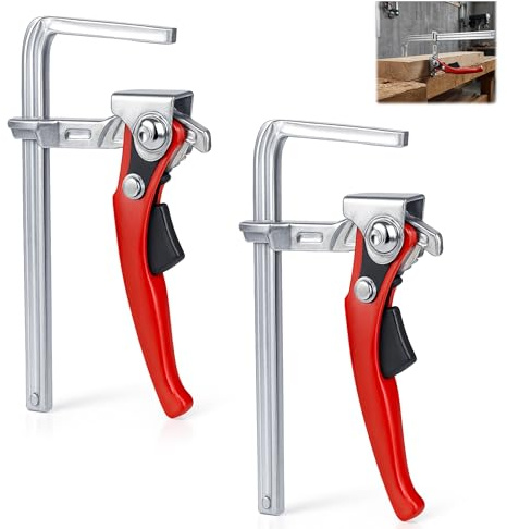 Lot de 2 colliers de serrage avec poignée à levier - 2 pinces à serrage | Serre-joint de table entièrement en acier - Serre-joint à une main - Serre-joint de table et de rail de guidage pour meulage
