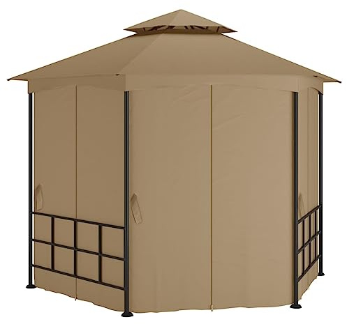 HETFTJN Gartenzelt Pavillon 3,1x2,7 m Taupe mit Seitenwänden aus robustem Stahl und Polyester wasserdicht für Grill und Event Outdoor