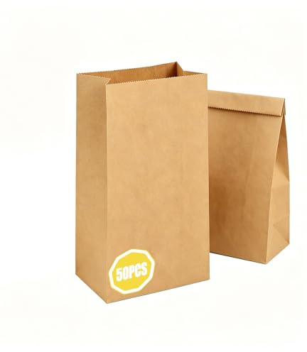 50 Braun Kraft-Papiertüten Klein 9 x 5.5 x 18cm Butterbrottüten Diy | Braune Kraftpapiertüten als Brottüten zur Aufbewahrung von Nüssen, Süßigkeiten und verpackten Geschenken für Weihnachten