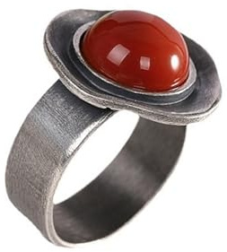 Avejjbaey Einzigartiges Geschenk: Ringe aus thailändischem Silber und Nanhong Achat für Geburtstage, Festivals mit ethnischen, bequemen Designs, kulturellen Ringen