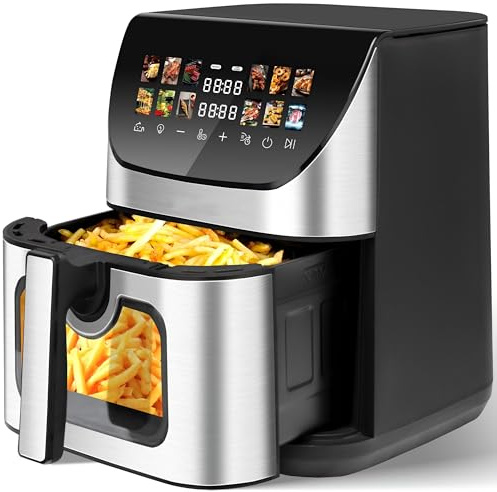 Heißluftfritteuse XXL mit Sichtfenster, 1800W Airfryer, 12 Programme, LED-Display, 85% Weniger Fett, 80-200°C, Spülmaschinenfest, Für Familien (8.51, Liter)