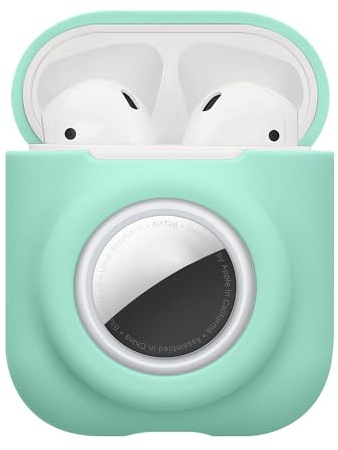 kwmobile 2-in1 Schutzhülle für Apple Airpods 1 & 2 Hülle - Kopfhörer Silicon Case kompatibel mit AirTag - stoßfestes Cover mit Karabiner - Mintgrün