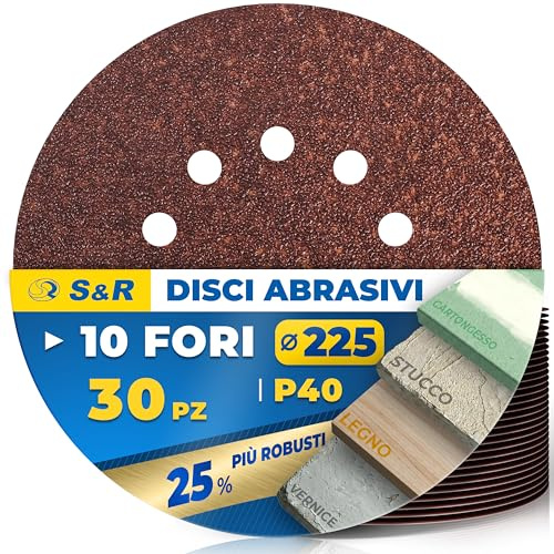S&R Schleifpapier 225mm Klett P40, 10-Loch, Schleifgiraffe 225mm Schleifscheiben, 30-tlg für Exzenterschleifer, Langhalsschleifer (Schleif-Giraffe), Schleifpapier für Wand, Decke, Gipskarton
