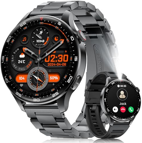 Smartwatch Herren mit 800mAh/Herz-/Schlaftracking Fitnessuhr mit LED-Licht | 1,7 Zoll HD Farbdisplay, 12+ Tage Akkulaufzeit, 2 Armbänder, 110+ Sportmoden, Bluetooth-Telefonie - Fitnessuhr für Herren