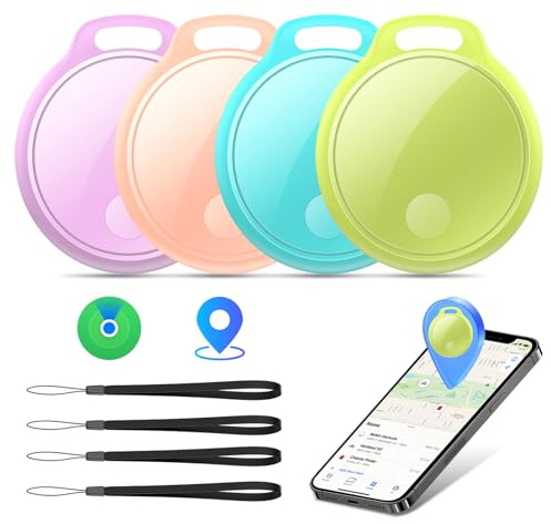 Air Tracker Tag 4 pezzi, Air Tracker Funziona Bluetooth Trova oggetti Compatibile Apple (solo iOS) Localizzatore Chiavi Borse, Bagagli, Zaini, Batteria Sostituibile Rosa,Viola,Verde,Blu