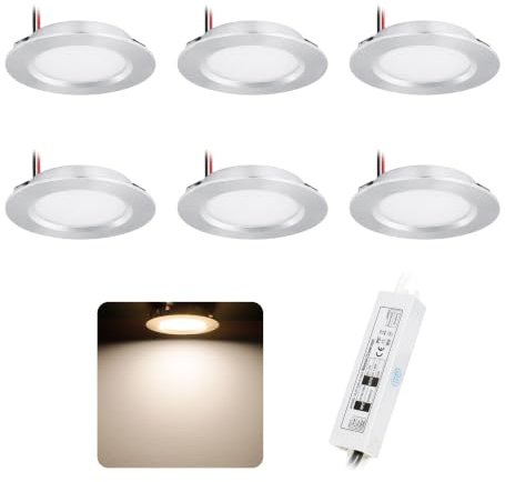 6pcs Spot LED Encastrable 12V Salle de Bain Plafond 3W Argenté Neutre 4000K | Diamètre de Perçage Ø55-60mm Plat Lampe, Pour Sdb Plafonnier Hotte De Cuisine Meuble Étagère De Garde-Robe Camping Car Bateau