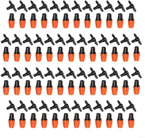 50 Pcs Adjustable Misting Emitters for Drip Irrigation System in Greenhouse Garden with Spray to Stream Control for Efficient Water Use (50Pcs)