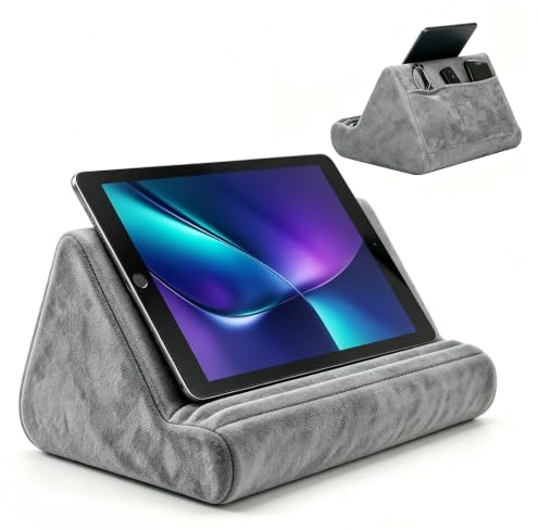 Coussin triangulaire pour tablette - 28,5 x 25 x 18,5 cm - Avec poche, support pour ordinateur, coussin de lecture, support de livre, support pour ordinateur portable, support pour iPad, liseuse