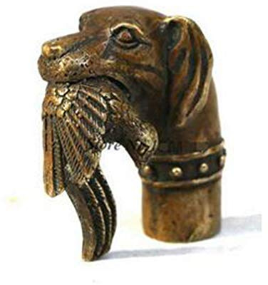 Carved Messing Hund gebissen Vögel Statue Gehstock Head