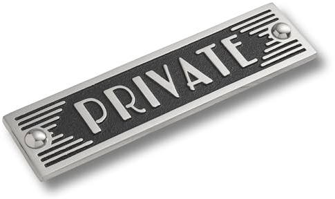 The Metal Foundry Metall-Schilder im Art-Déco-Stil - 1 Guss-Schild aus massivem Messing oder Aluminiumguss, Privat, Schwarz , Aluminium (Silver detail)