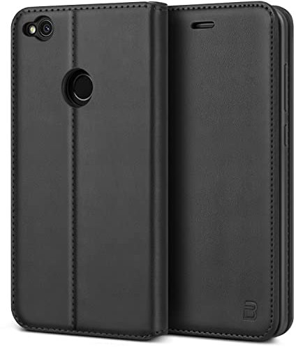 BEZ Funda para Huawei P8 Lite 2017, Carcasa Compatible con Huawei P8 Lite 2017, Libro de Cuero con Tapa y Cartera, Cover Protectora con Ranura para Tarjetas y Billetera, Cierre Magnético, Negro