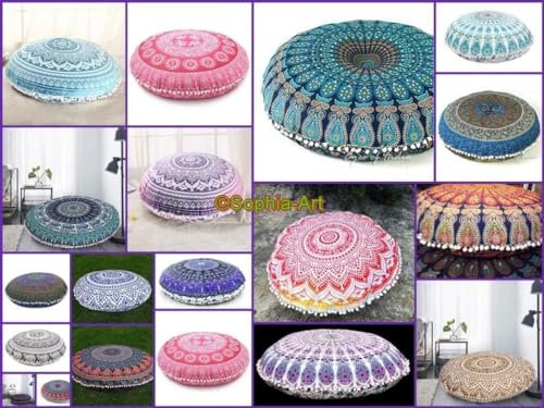 Sophia Art Bodenkissen, Hippie-Mandala, 81,3 cm, rund, Bohème-/Yoga-Dekoration, Bodenkissen, 81,3 cm, mehrfarbig, 5 Stück
