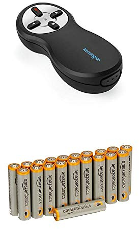 Kensington Wireless USB Presentation Clicker with Red Laser Pointer, Compatible with Windows & macOS - 20m Range (33374EU) with Amazon Basics Batteries