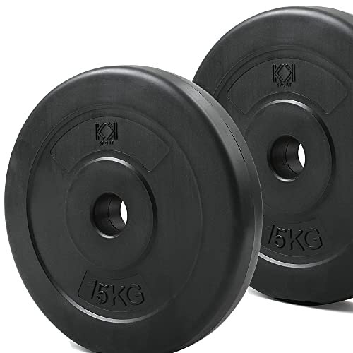 KK Vinyl Weight Plate Set. For 1 Inch Barbell Bar Dumbbells Weight Disc Pair. 2 x 2.5kg, 5kg or 10kg Barbell Weight Plates. Dumbbell Plates for Home or Gym Training or Weightlifting. (2 X 15kg)