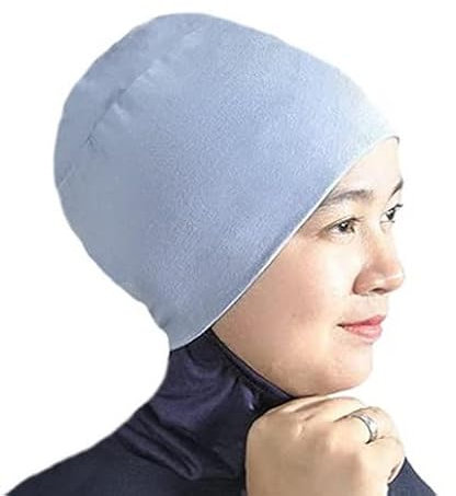 Silk Story Handgefertigter Hijab Volumizer Cap Turban unter Schal Motorhaube Schal Chemo Haar Kopfabdeckung Baumwolle - Blau - Einheitsgröße