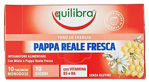 equilibra Integratori Alimentari, Pappa Reale Fresca, Integratore per Riduzione Stanchezza e Affaticamento, con Pappa Reale Fresca, Miele, Vitamina B5 e Vitamina B6, 10 Flaconcini Monodose