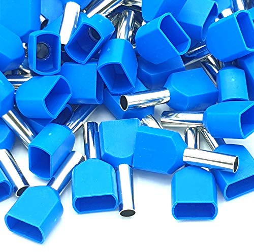 100pcs 2.5mm Blue Dual Bootlace Crimp Ferrules Insulated Cord End Terminal