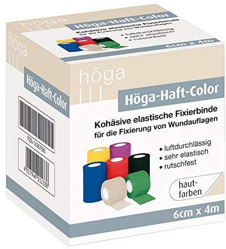 Höga Höga-Haft-Color 6cm x 4m, hautfarben, kohäsive (auf sich selbsthaftend) Fixierbinde, luftdurchlässig, sehr elastisch, rutschfest., 26 g