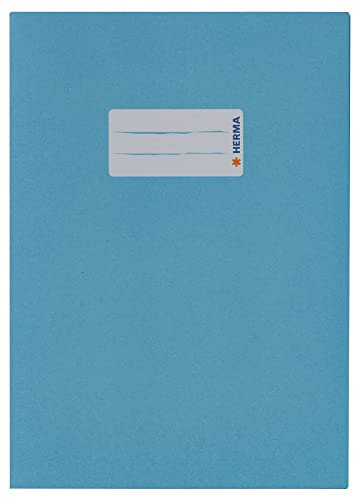 HERMA 7087 Heftumschlag A5 Papier Hellblau, Hefthülle mit Beschriftungsfeld aus extrem kräftigen Papier & satten Farben, Heftschoner für Schulhefte, farbig