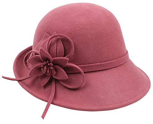 FEOYA Melonenhut für Damen, Retro, schlicht, Kuppelmütze, florales Barett, elegante Kappe, Rosa, One size