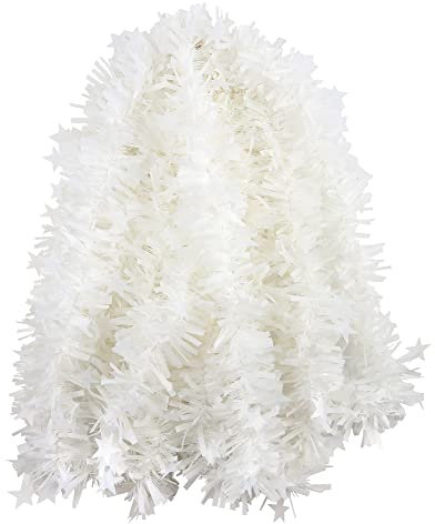 CCINEE Lametta-Girlande, weiß, metallisch, gedreht, mit Stern, für Weihnachtsbaum, Hochzeit, Party, Dekoration