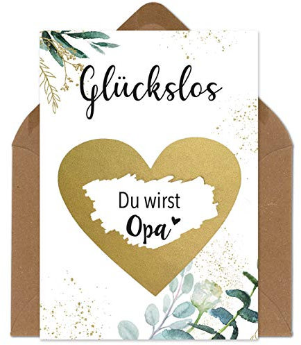 OWLBOOK Rubbelkarte Du wirst Opa Karte mit Rubbelherz Gold Geschenke Geschenkideen für Opa zum Schwangerschaft verkünden