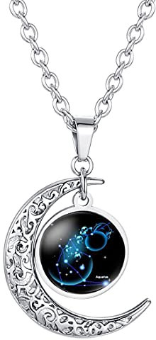 Caimeytie Frauen Halskette Mond Anhänger Sternbild Sternzeichen Glas anhänger Wassermann