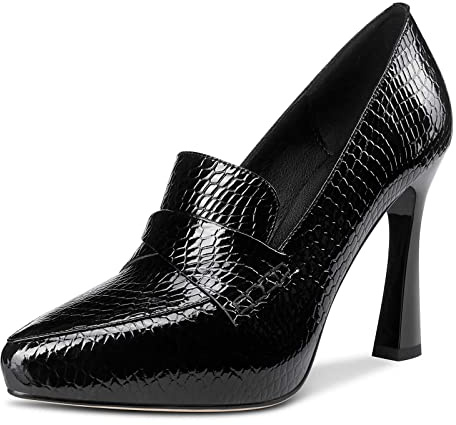 NobleOnly Scarpe col Tacco Donna Classico High Heels Tacco Alto a Spillo Pelle Pumps 10CM Heel Nero Scarpe EU41