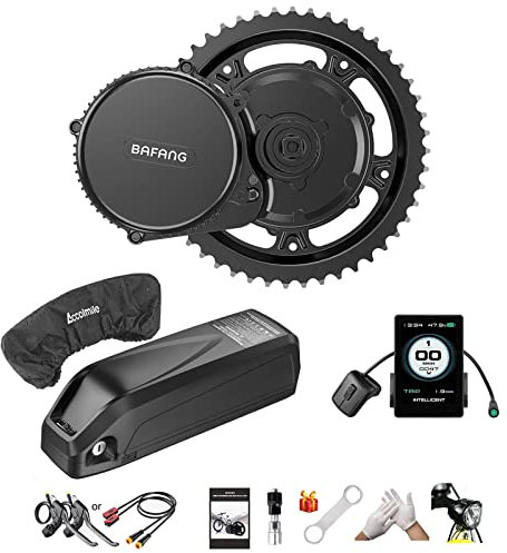 BAFANG Kit d'entraînement moyen 750 W : kit de conversion de vélo électrique BBS02B 48 V avec écran P860C et plateau de pédalier 52T pour vélo électrique de route de montagne – BB100 mm (sans