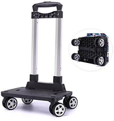 BOUACOUA Carrello per Zaino, Carrello Pieghevole con Ruote Girevoli a 360°, Carrelli Portavaligie in Lega di Alluminio (4 Ruote, Versione addensata)