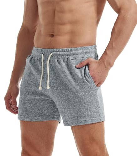AIMPACT Jogginghose Herren Kurz 5 Inch Sweatshorts Herren Kurze Hosen Baumwolle Fitnesshose Traininghose mit Taschen (Hellgrau-S)