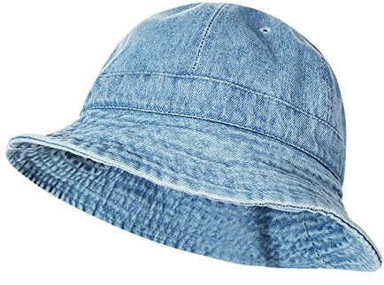 Fischerhüte Faltbar Anglerhut Unisex Denim Gewaschen Retro Männer Frauen Teenager Draußen Camping Sonnenschutz Hut, Mittelblauer Denim 56-69 cm