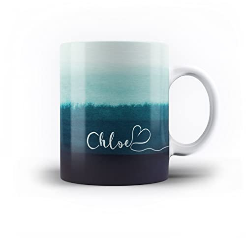 iCaseDesigner Personalised Watercolour Painting Name with Heart 11oz Ceramic Mug - 10. Deep Sea Turquiose