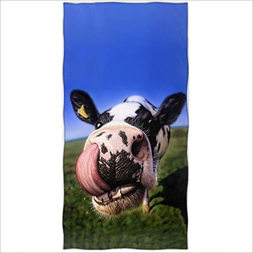 Zomer Strandtuch 70x140cm,Bedrucktes Mikrofaser Badetuch-Lustige Kuh Blau