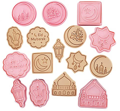 pologmase 8 Ensemble D'emporte-pièces Eid Mubarak, Emporte-pièces Islamique, Moule À Biscuits Musulman du Ramadan, Mosquée, Lanterne, Chameau, Étoile, Lune, Étoile Islamique, Emporte-pièces Bricolage