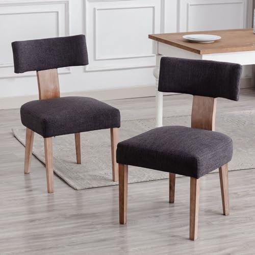 chairus Lot de 2 Chaises de Salle à Manger en Lin Chaise Rembourrées pour Cuisine Salon sans Accoudoirs Chaise d’Appoint de Pieds en Bois (Gris Foncé)