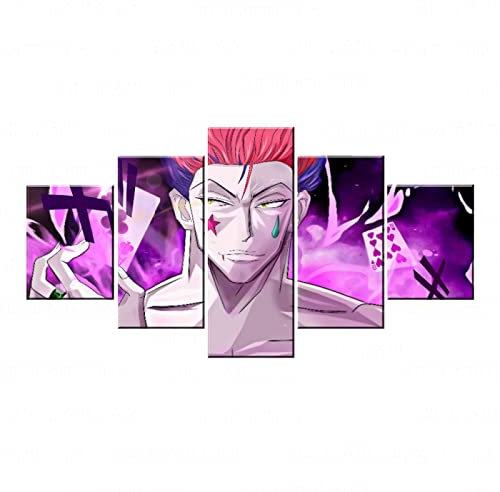 MRCCS Leinwanddrucke Modulare Wandkunst Wandaufkleber 5 Teiliges Wandbild Druck auf Leinwand Malerei Moderne Abstrakte Poster Mit Rahmen XL/200cm×100cm Anime Hunter X Hunter Hisoka Bild