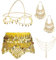 Kakonia 4 Sets Bauchtanz-Accessoires für Frauen, Bauchtanz-Hüfttuch, Wickelgürtel, böhmische Goldmünzen-Ohrringe, Kopfbedeckung, Haarkette, Quaste, Fußkettchen-Armband für Frauen Gelb