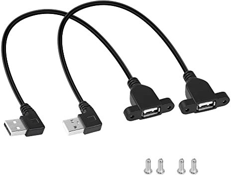 RIIEYOCA Panel Mount USB 2.0 Verlängerungskabel, 90 Grad links & rechts Winkel USB Typ A Stecker zu Typ A Buchse mit Schraubloch with Screw Holes for Fixing