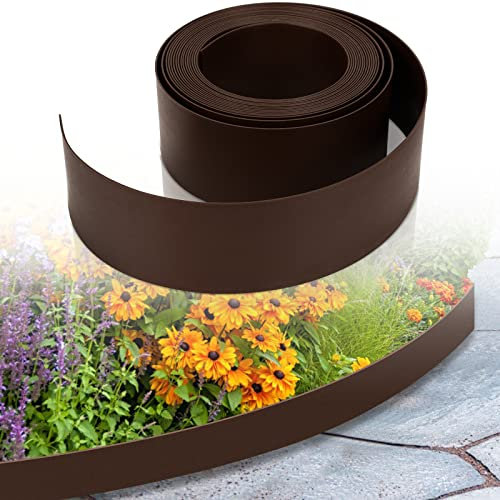Joparri - Bordure de pelouse - Marron - Longueur 10 m - Hauteur 10 cm - Bordure de jardin robuste - Empêche la pousse excessive du gazon - Bordure de parterre - En plastique recyclé