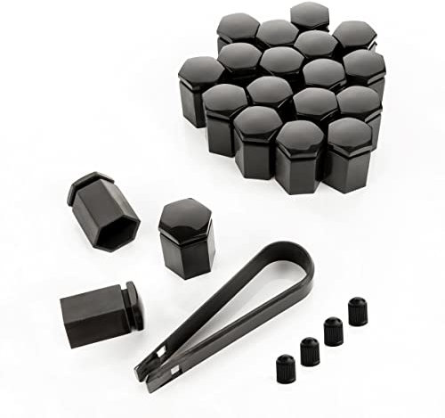 LST 20x Sechskant Abdeckkappen Radschraube Felgen Kappen lang 17mm schwarz Glanz