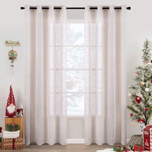 MIULEE Lino Tende Finestre con Occhielli Tenda a Pannello Traslucido Tende Moderne a Vela Trasparente Adatte per Porte Balcone Soggiorno Camera da Letto 2 Pezzo Set Lino Naturale Bianco 140x280 cm