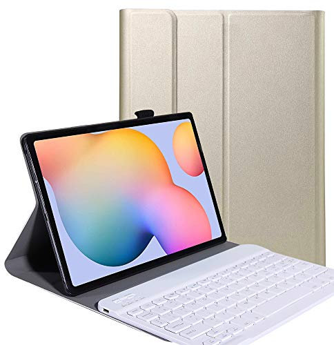 YGoal Teclado Funda para Lenovo Tab M10 Plus 3rd Gen, [QWERTY Inglés Layout] Slim PU Cuero Funda con Desmontable Wireless Teclado para Lenovo Tab M10 Plus 3 10.6 2022, Oro