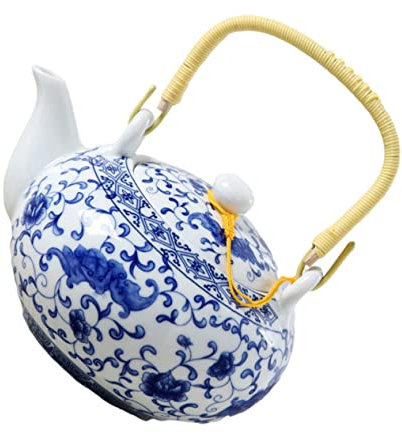 Cabilock Olla De Porcelana Azul y Blanca Con Asa Tetera De Estilo Retro Para Servir Té Casa Tetera De Cerámica Con Capacidad Grande