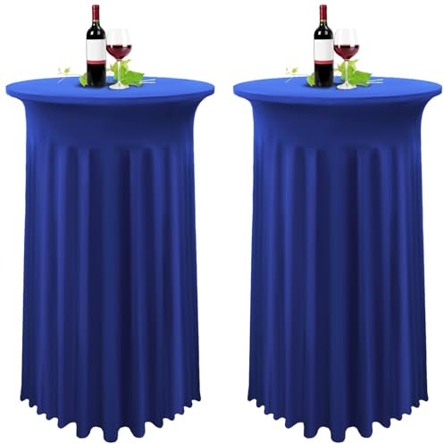 YMHPRIDE 2er-Set Blau Stehtisch Hussen Stretch Stehtisch Tischdecke mit Rock, 80×110cm Runder Cocktail-Tischrock, Bistrotisch-Bartisch-Abdeckung für Party, Hochzeit, Banketttisch