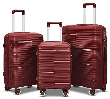Berwin Kofferset 3-teilig Reisekoffer Koffer Trolley Hartschalenkoffer ABS Teleskopgriff aus Polypropylen PP (Rot)